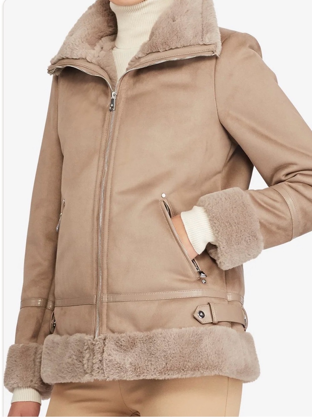 Lauren Ralph Lauren Brown Faux-Shearling Moto Jacket